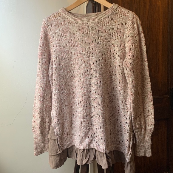 Knox Rose Dusty Rose Open Knit Sweater Ruffle